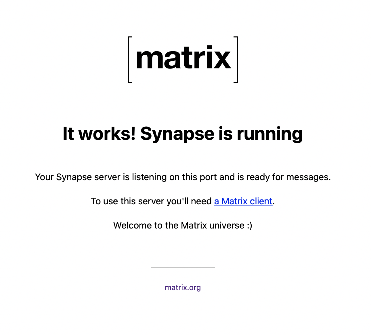 Synapse serving its static page, behind nginx Synapse serving its static page, behind nginx